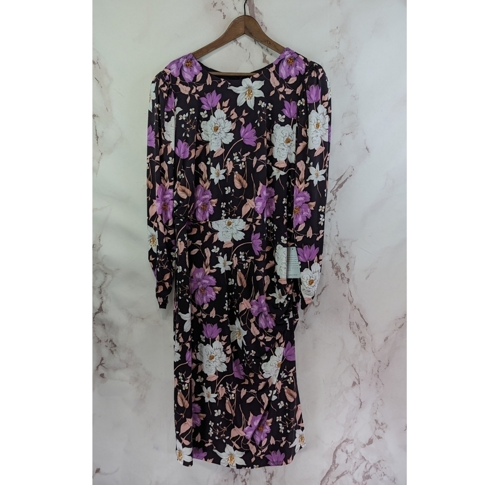 Eliza J Dress Women 20W 2X Purple Floral Ruched Bodycon Aubergine Blooms Midi